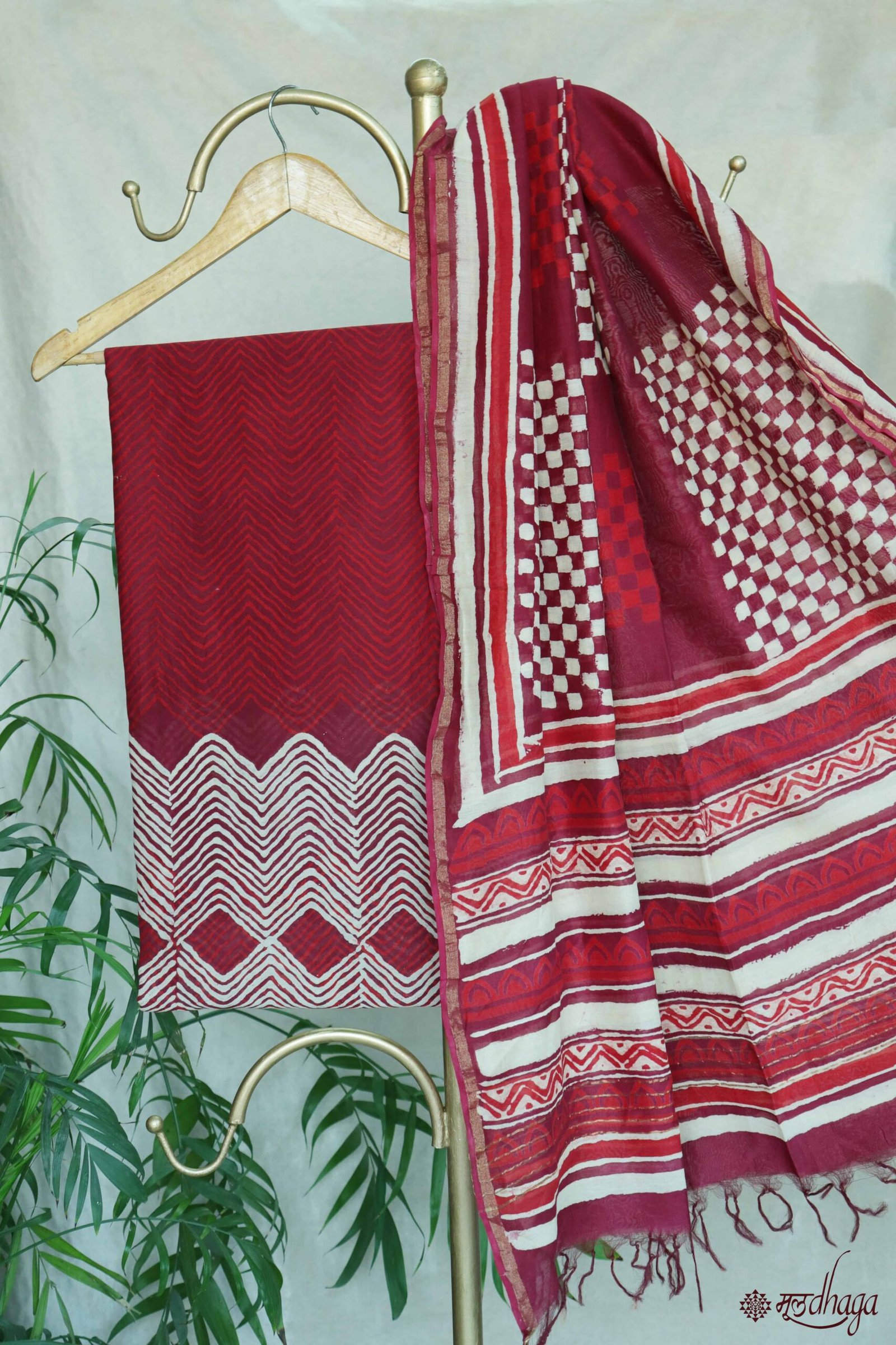 Red - Bagh Hand Block Printed Chanderi Silk Stole